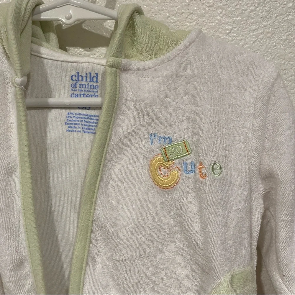 Kids Carter's White Green Baby Bathrobe Hooded Robe 3-6M Infant